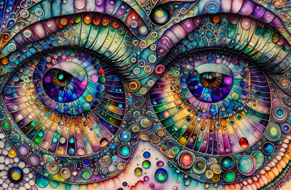 Detailed Psychedelic Eye Illustration with Vibrant Colors