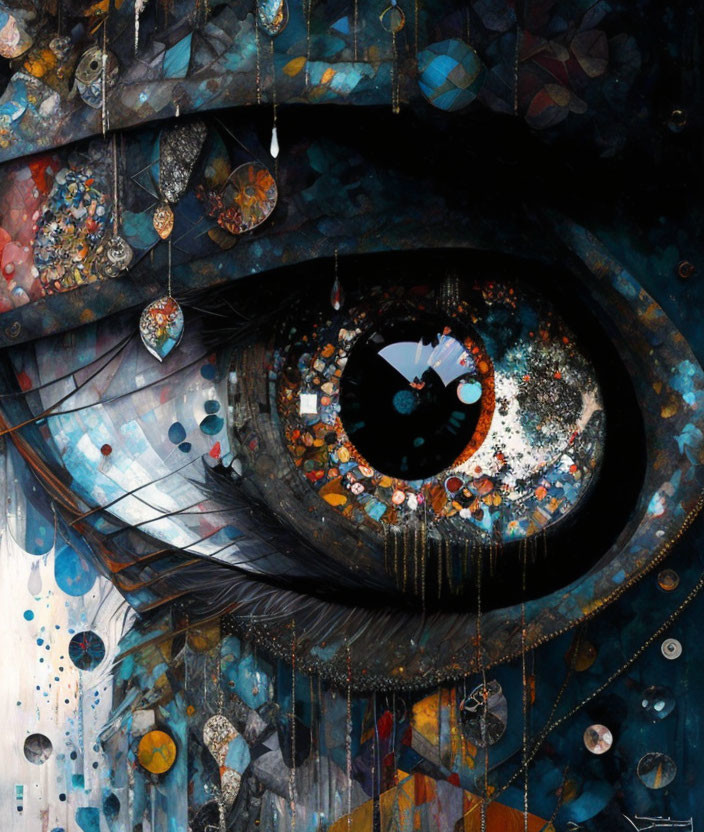 Vibrant abstract eye art with intricate patterns and textures