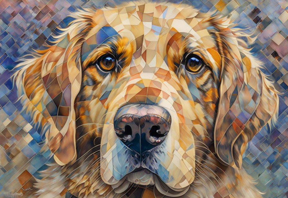 Golden Retriever Portrait with Geometric Mosaic Design