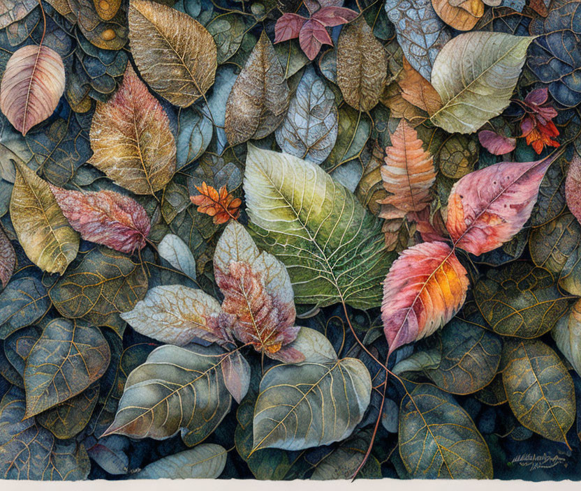 Colorful Overlapping Leaves Illustration: Autumn's Diversity & Beauty