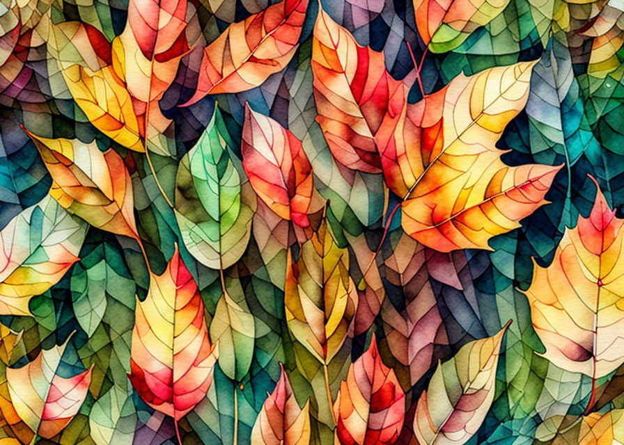 Vibrant autumn leaves in red, orange, yellow, and green hues