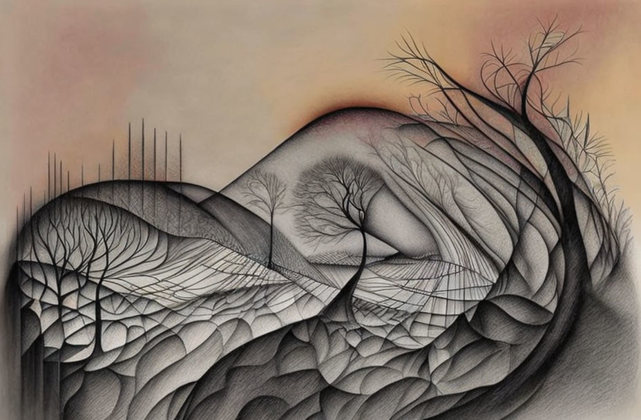 Human Form Blended with Nature Elements in Artistic Drawing