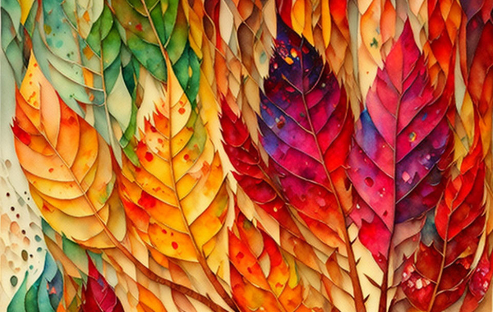 Vibrant Autumn Leaves in Red, Orange, Yellow, and Green