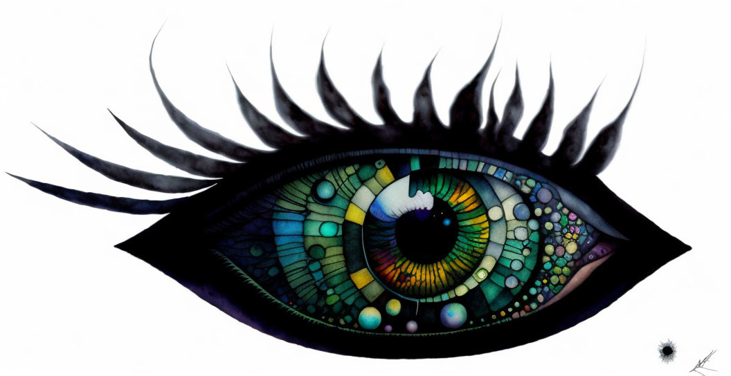 Colorful Mosaic Eye Illustration with Stylized Eyelashes