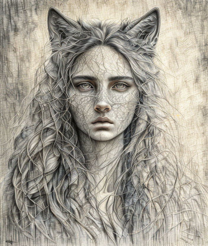 Human with Wolf-Like Features and Haunting Eyes