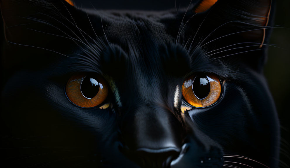 Black Cat with Striking Orange Eyes in Mysterious Glow