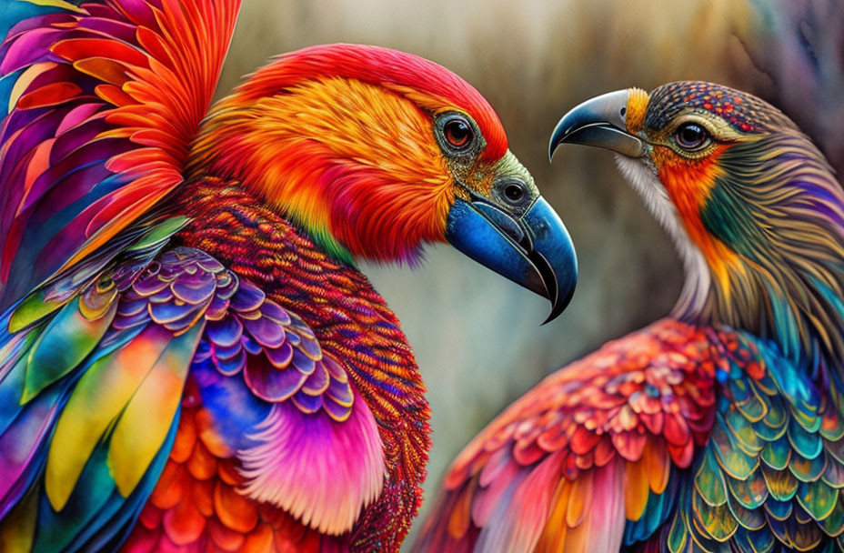 Colorful Birds with Rainbow Feathers Displaying Red, Orange, Blue, and Green Plumage