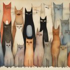 Whimsical cat choir with musical notes in colorful illustration