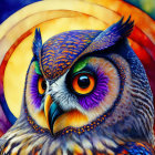 Colorful Owl Illustration on Rainbow Background