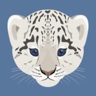 Detailed Leopard Face Illustration with Blue Eyes and Spots on Grey Background