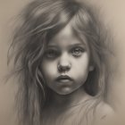 Monochrome portrait of young girl with curly hair and expressive eyes