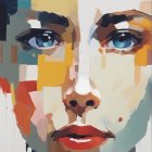 Colorful Abstract Portrait Featuring Woman with Blue Eyes and Geometric Shapes