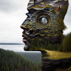 Surreal artwork: Human profile merging with landscapes