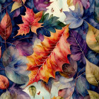 Vibrant autumn leaves painting on dark blue background