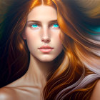 Ethereal digital portrait of a woman with auburn hair and green eyes