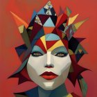 Colorful Geometric Pattern Woman Illustration in Mystical Style