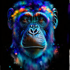 Colorful Chimpanzee Face Artwork with Psychedelic Patterns