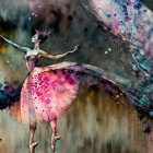 Colorful Ballet Dancer with Abstract Wings and Flowery Headpiece