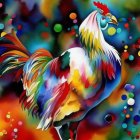 Colorful Rooster Illustration with Bright Feathers and Multicolored Bokeh