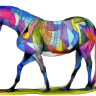 Colorful geometric horse artwork with watercolor effect