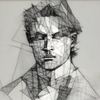 Detailed graphite sketch of a man with sharp, geometric facial features