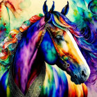 Colorful Horse Artwork with Swirling Patterns on Multicolored Background