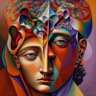 Colorful Abstract Portrait of Female with Geometric Patterns