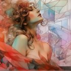 Vibrant abstract art: Woman with flowing hair and geometric patterns