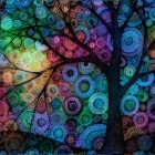 Colorful Swirl Patterned Tree on Starry Night Background