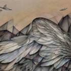 Surreal illustration: Woman with bird wings in earth tones