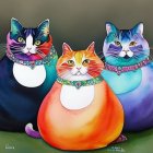 Colorful Watercolor Cats with Expressive Eyes and Whimsical Patterns