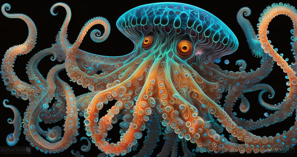 Colorful Octopus Illustration with Intricate Tentacles & Surreal Style