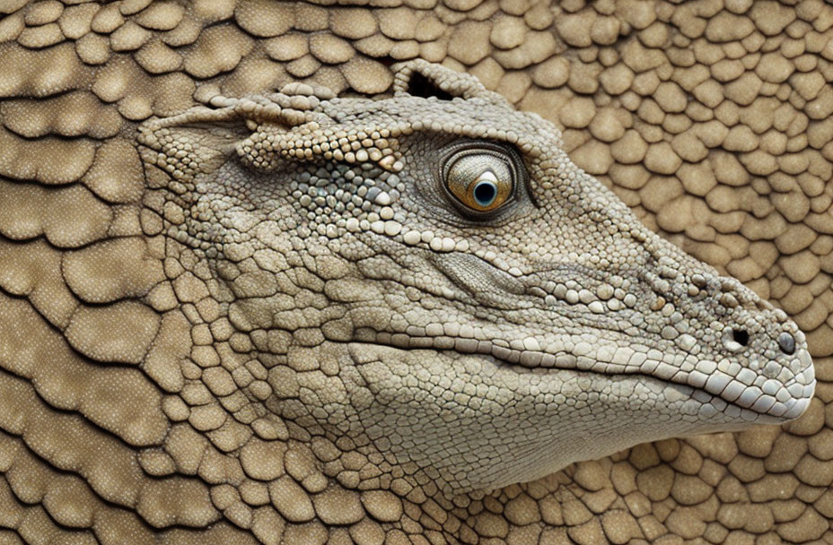 Detailed Dinosaur Model Head with Textured Skin and Focused Eye