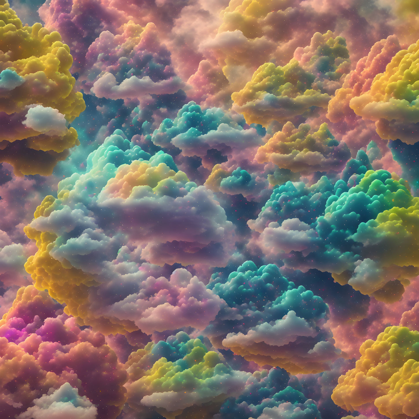 Colorful Digital Artwork: Vibrant Clouds in Pink, Blue, Orange, and Purple