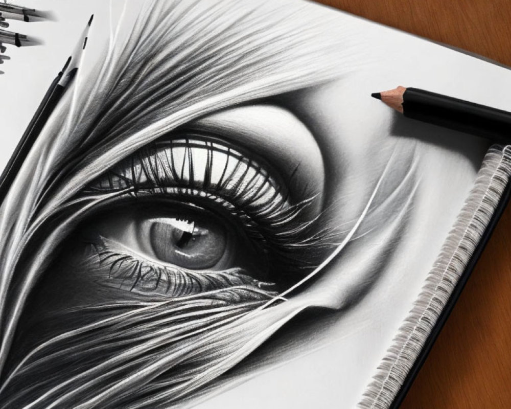 Detailed Hyper-Realistic Eye Drawing with Dramatic Eyelashes on Sketchpad