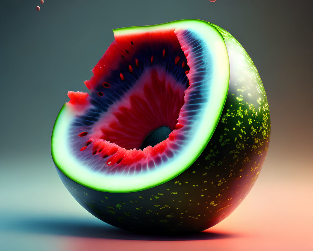 Surreal digital art: Watermelon slice transforms into swirling vortex