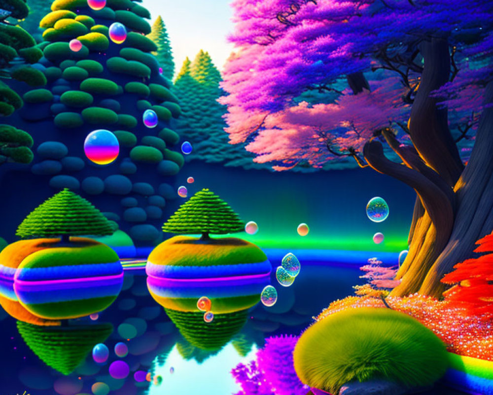 Colorful Trees and Luminous Bubbles in Surreal Landscape