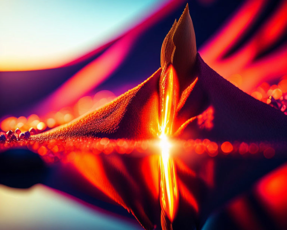 Vivid Red Fabric Peak with Glowing Light on Glossy Surface