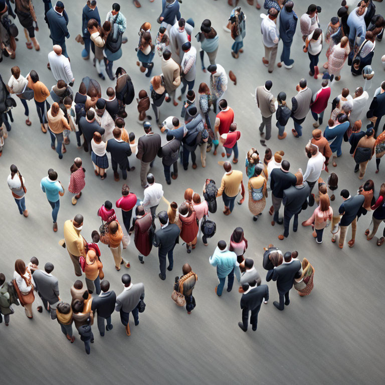 Diverse Crowd Standing Together in Aerial View