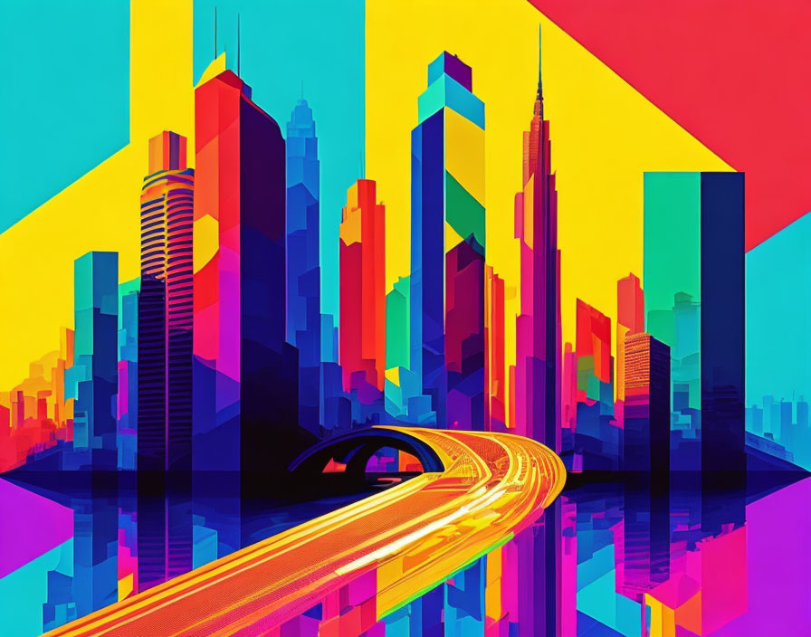 Colorful Abstract Illustration of Futuristic Cityscape