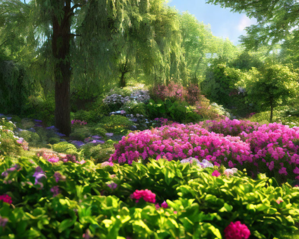 Vibrant Pink and White Flowers in Lush Garden