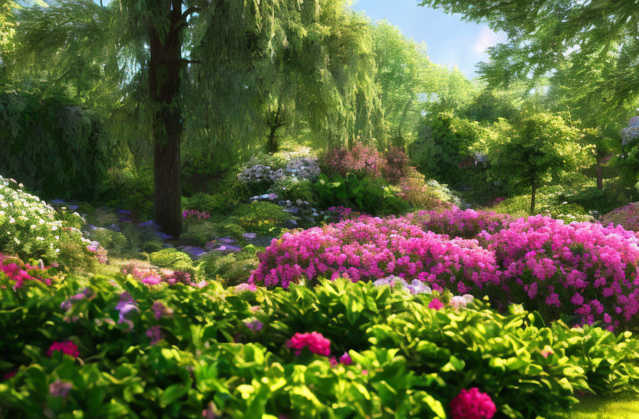 Vibrant Pink and White Flowers in Lush Garden