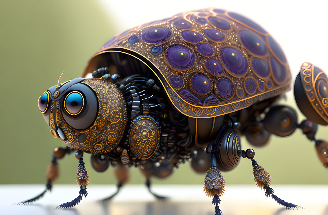 Detailed 3D Illustration of Mechanical Beetle with Ornate Gears and Textures