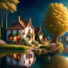 Colorful Fantasy Landscape with Cottage House in Vibrant Setting