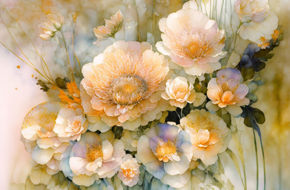 Soft Petal Flowers in Warm Tones: Orange, Yellow, Cream