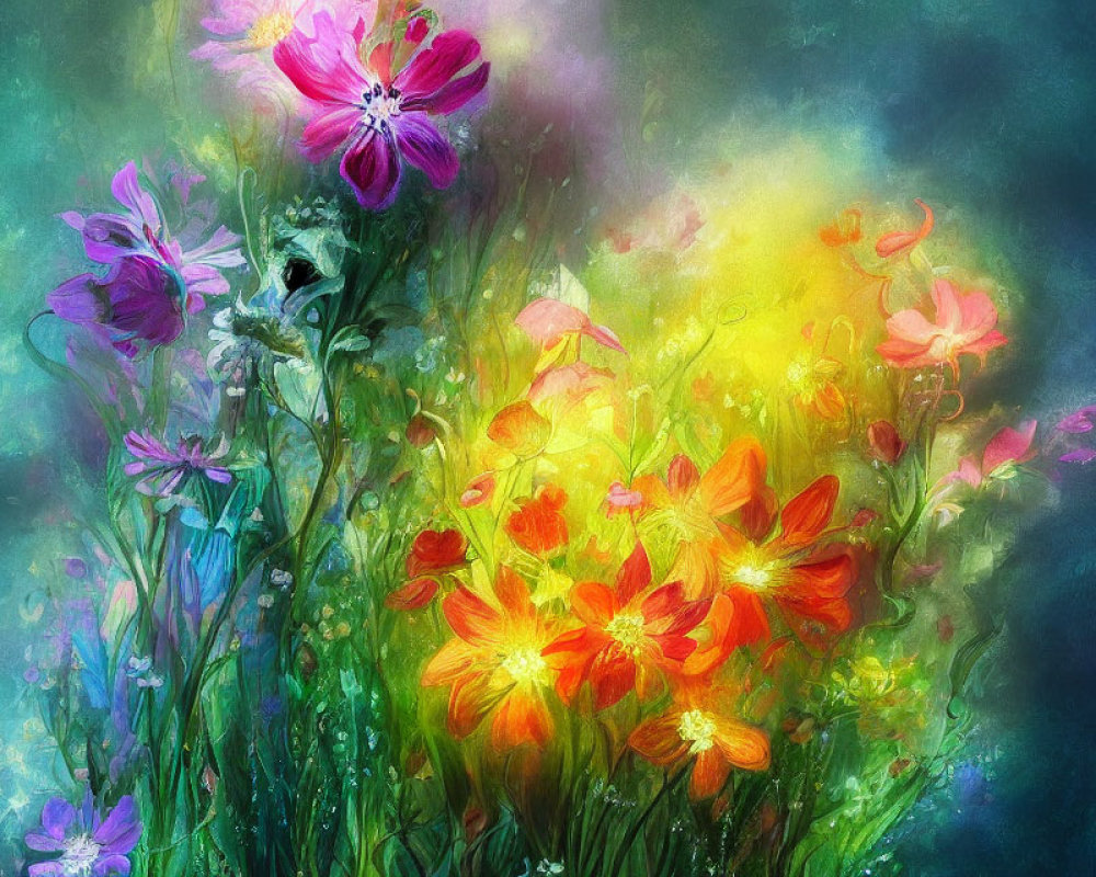 Colorful Flower Artwork in Purple, Yellow, and Red Hues