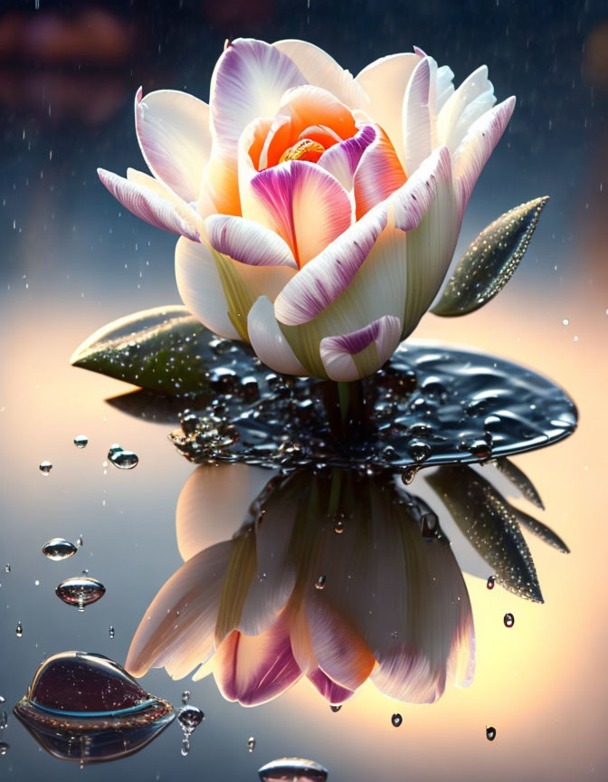 Colorful Lotus Flower Reflecting in Water with Bokeh Effect