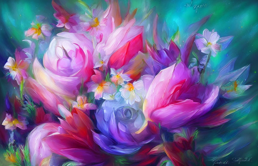 Colorful Impressionistic Painting of Flowers on Textured Background