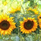 Colorful Sunflowers and Wildflowers Painting on Yellow Background