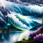 Thunderstorm Artwork: Lightning Strikes Over Mountain Landscape